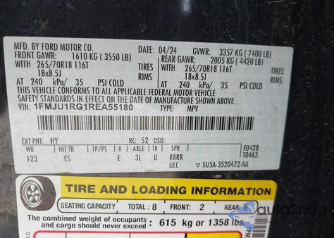 2024 Ford Expedition Timberline из США, поврежденный, VIN 1FMJU1RG1REA55180